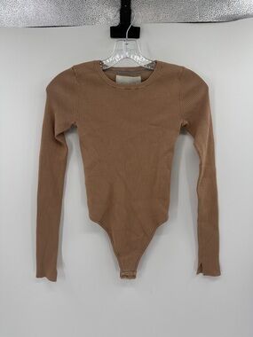 Brochu Walker The Tamsin Ribbed Long Sleeve Bodysuit - Tan - XS
